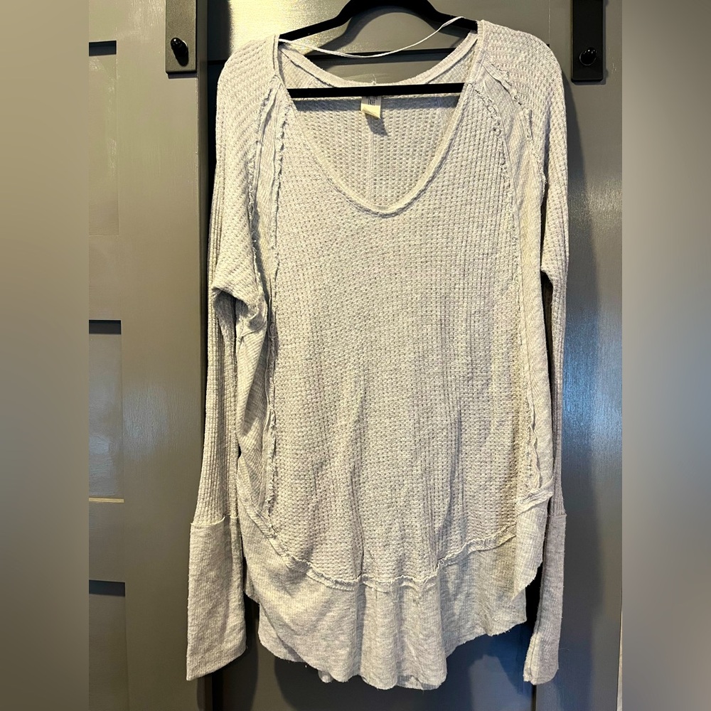 We The Free Light Gray Waffle Knit Long Sleeve